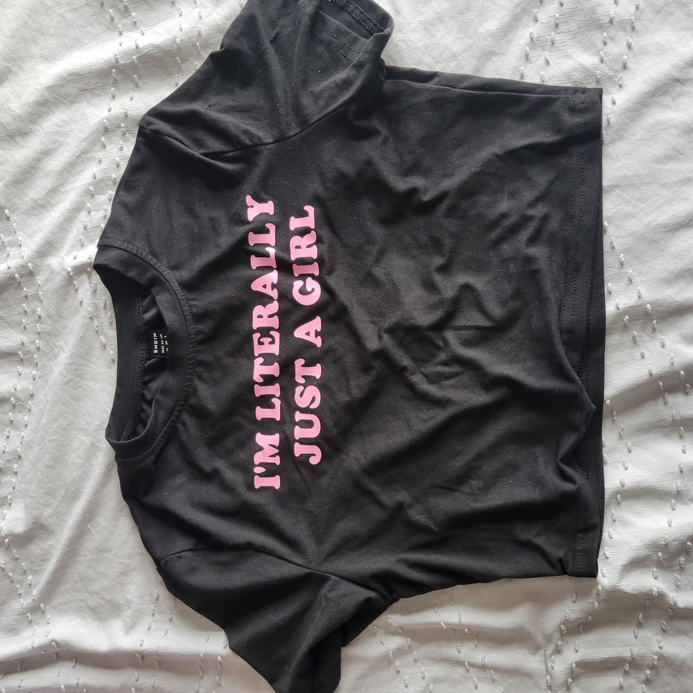 Black T-Shirt with Pink Lettering
